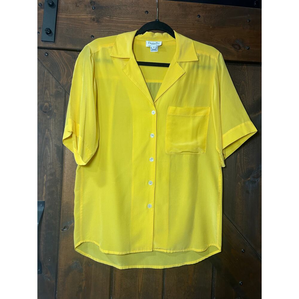 vintage Christian Dior women’s 8 yellow short-sleeved button-down blouse